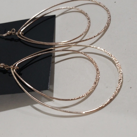 Gold tone Polished Textured Double Hoops 3.25-in drop Earrings - Women's Jewelry - Picture 5 of 11